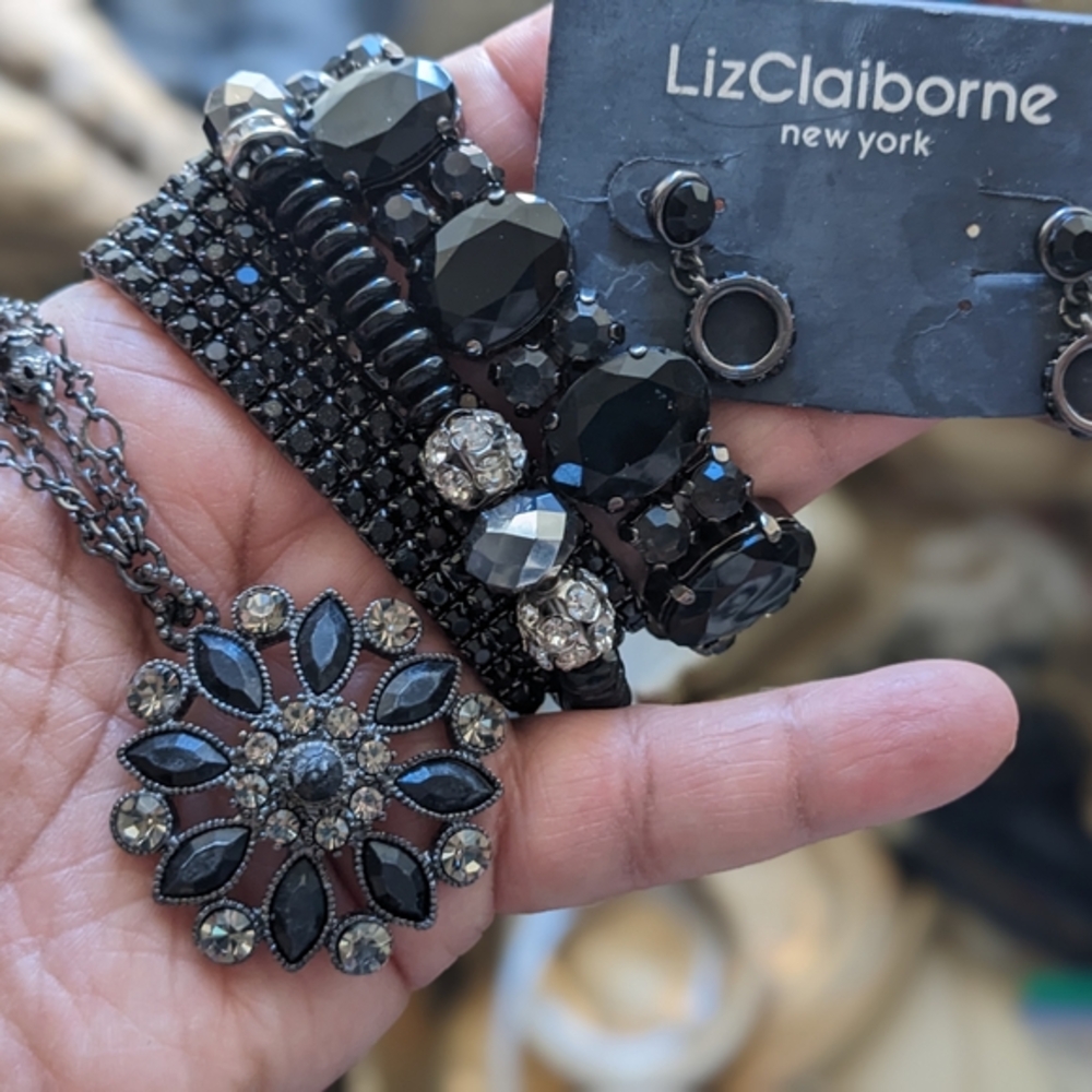 Liz Claiborne Black Crystal Earrings and More Jewelry Set